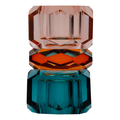 Kristall Kerzenhalter pfirsich-amber-petrol