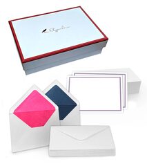 Box mit Briefkarten und Kuverts blau-pink