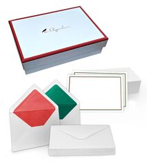 Box mit Briefkarten und Kuverts orange-grün