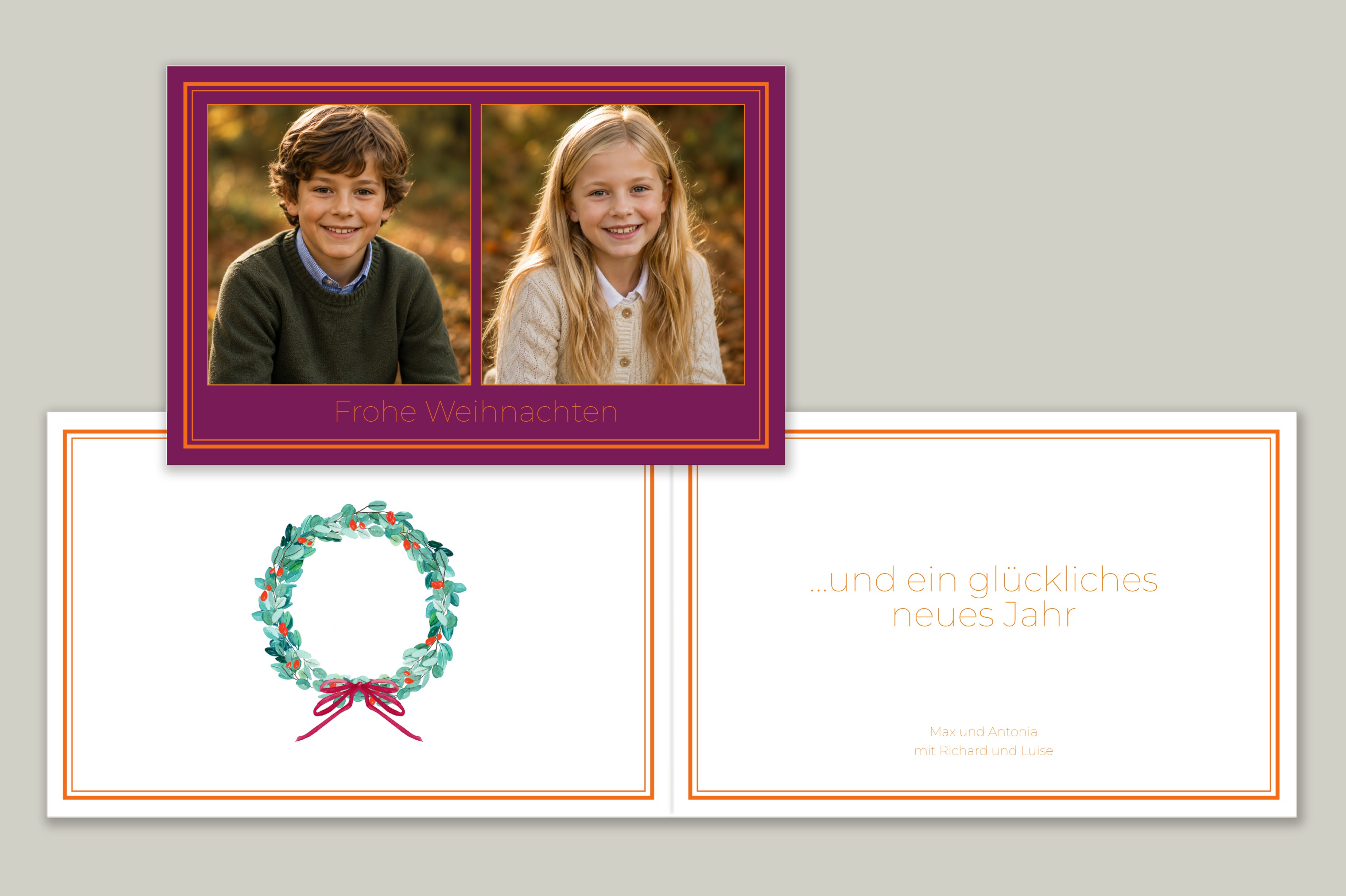 Violette Karte mit Kranz